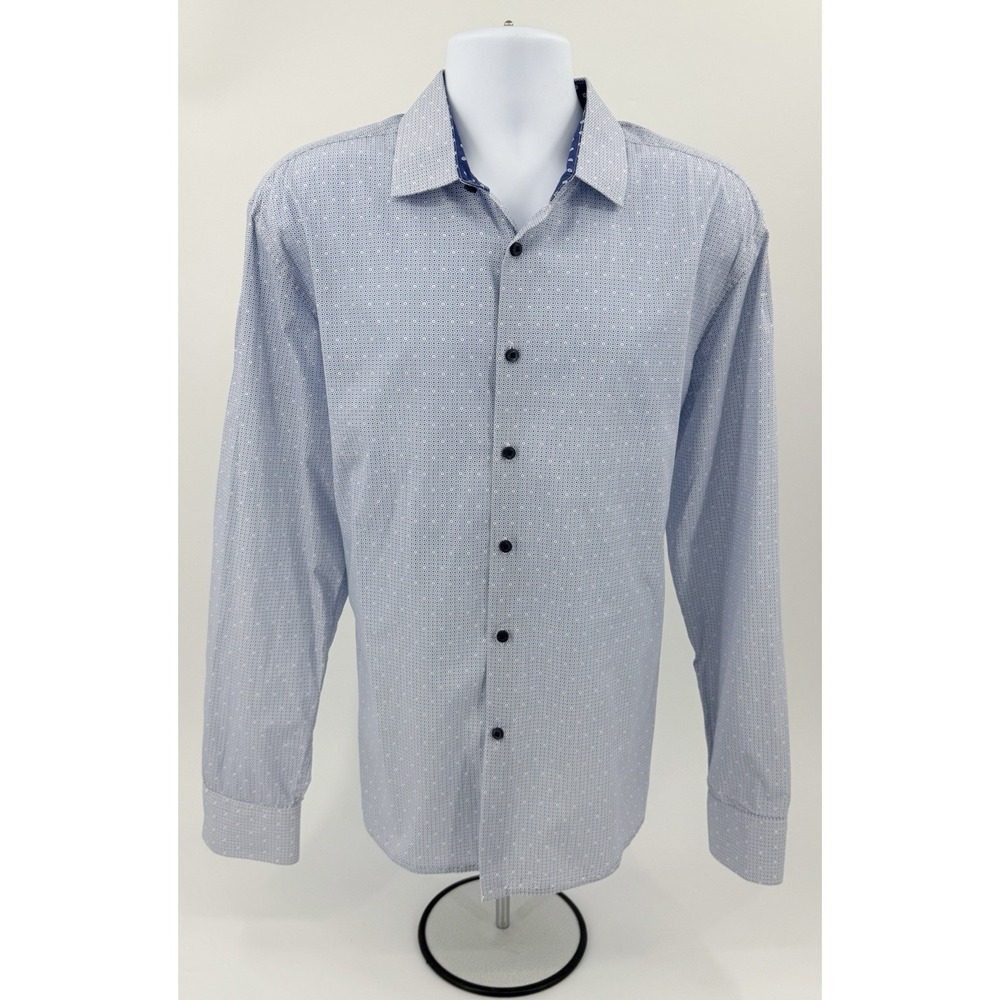 John Lennon Blue Pattern Button Up LS Shirt Graphic Faces Peace Sign Men XXL